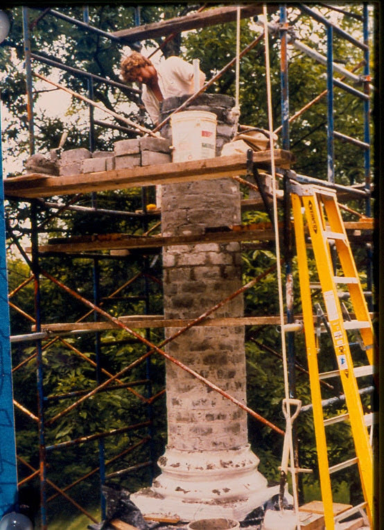Column bricks stacked and curing